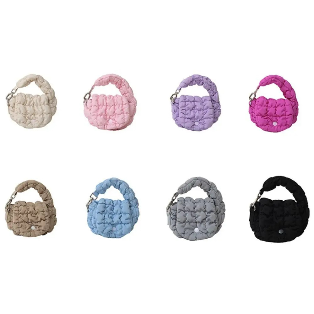 Fashion Solid Color Cloud Pleated Coin Purse Quilted Sling Bag Pendant Korean Style Mini Handbag Small Wallet Outdoor 250311