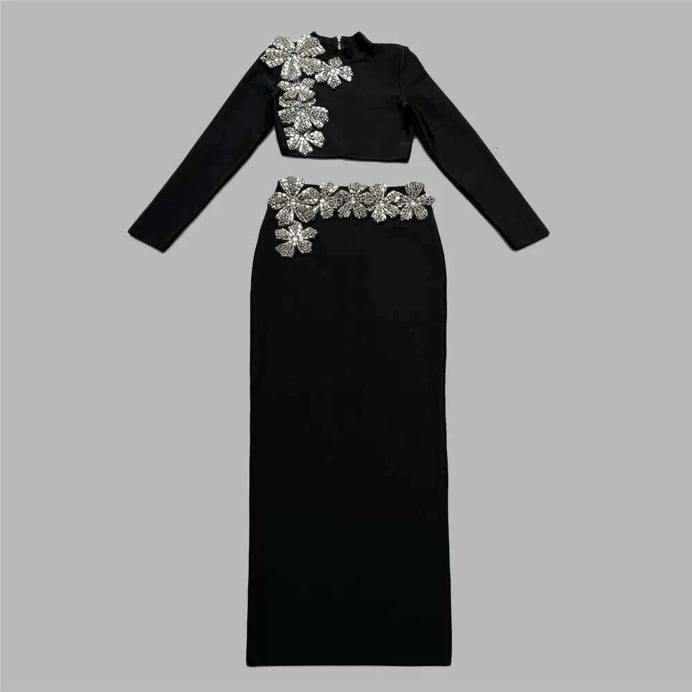 2024 New Arrival Women Two Pieces Sexy Dias Long Sleeve Tops Skirts Autumn Clothes Club Party Bandage Sets