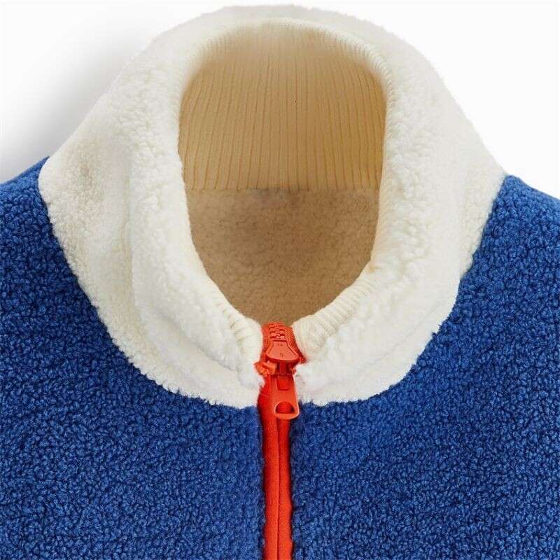 New Fashionable Street Hip-Hop Contrasting Pocket Stand Up Collar Small Particle Lamb Wool Jacket