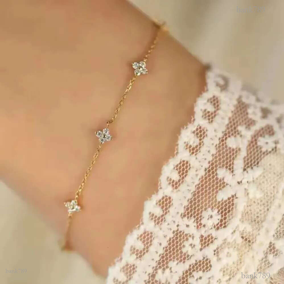 Dainty S Sterg Sier 14K Gold Plated Four Leaf Clover Bracelet For Women Wholesale Luxury Designer Bracelet Bangle Gold Brace