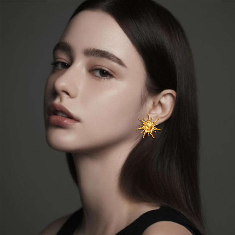 Fashionable New Sun Pendant Exquisite Stainless Steel Necklace Earrings Ear Accessories Women's Gift