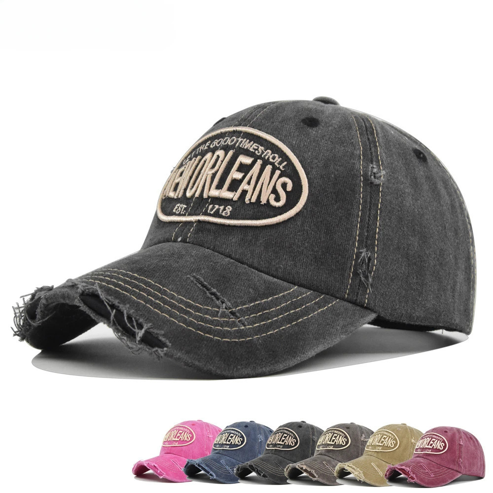 Unisex Washed Cotton Baseball Cap Orleans Embroidered Vintage Hat Men Women Streetwear Outdoor Sports Hats 250311