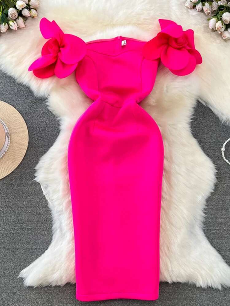XFPV Women Three Dimensional Wer Temperament High Waist Solid Color Strapless Sleeveless Dresses Spring Summer 2025 Sm9654