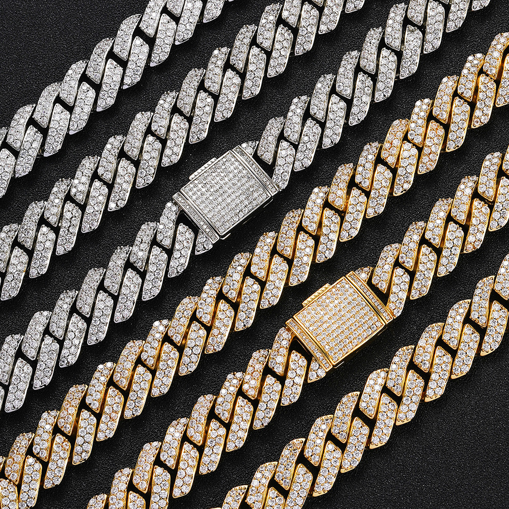 Jewelry 15mm Double row Zircon Dia Cuban Chain Necklace Fashion Brand Personalized Hip Hop Men's Bracelet