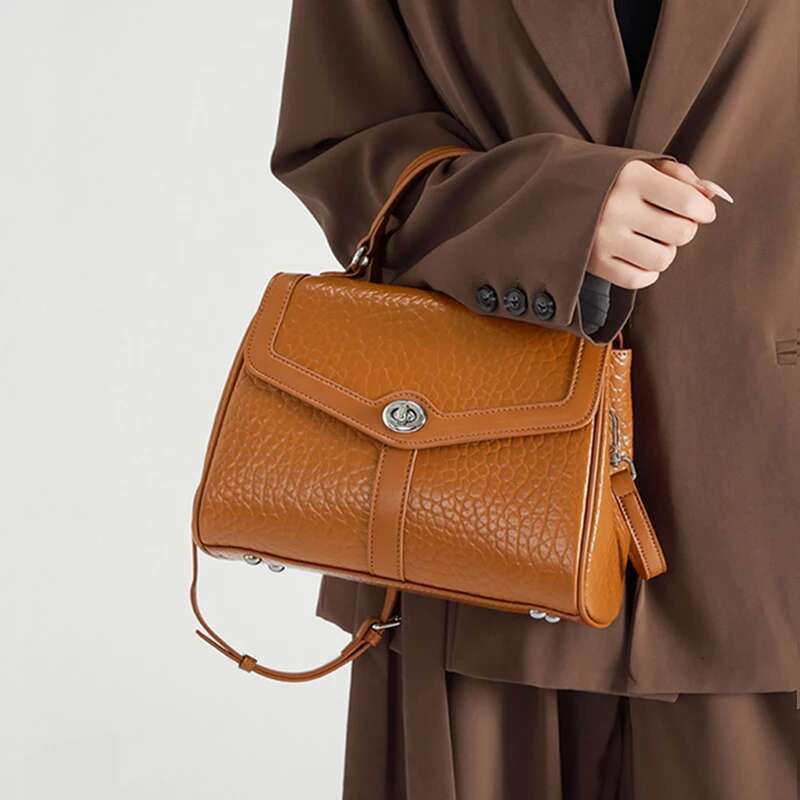 Toptrends Vintage Genuine Leather Tote Handbags For Women 2025 Designer Top Handle Satchel Ladies Shoulder Crossbody Bags