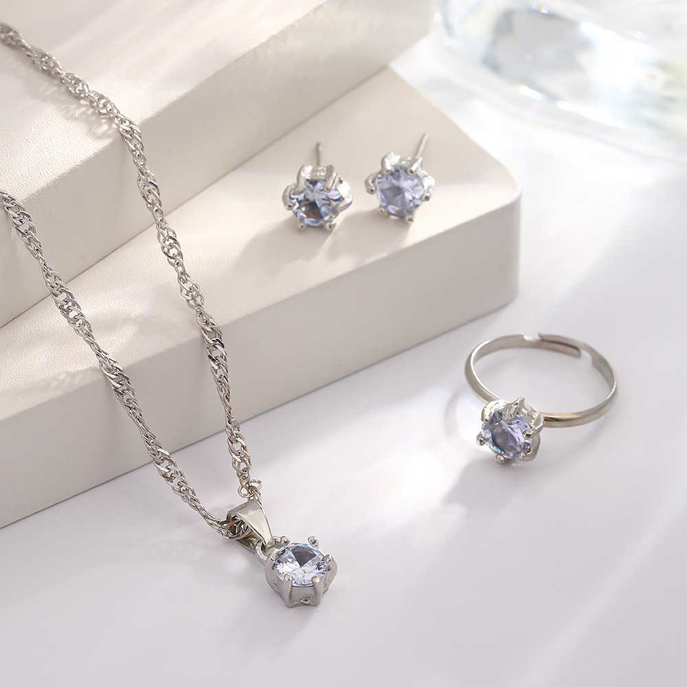 Bridal jewelry set necklace earring ring wedding ladies three piece set bridal evening gown accessory set W250312