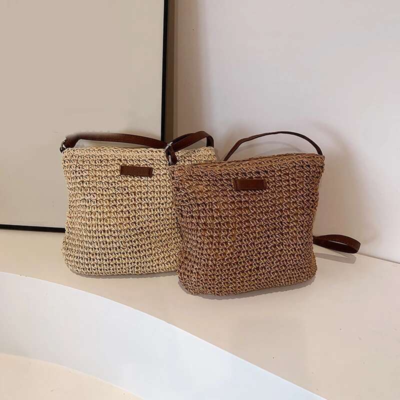 Bohemian Straw Beach Bags For Women High Capacity Handmade Shoulder Casual Woven Totes Bag Shopping Clutch Handbag Purse