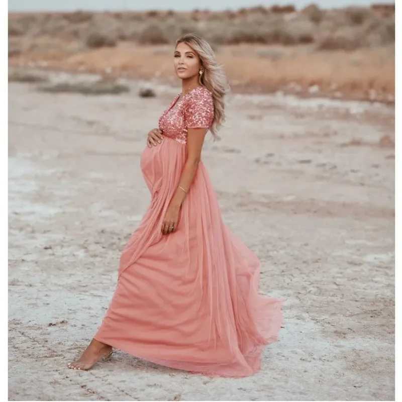 Cotton Sequins Tulle Ball Gown Maternity Dresses For Photo Shoot Long Maternity Photography Props Dresses For Pregnant WomenT250311