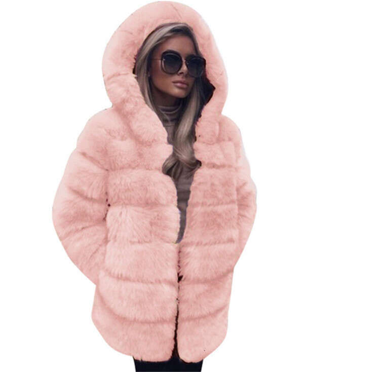 2020 Faux Long Sleeved Hooded Fur Women's Coat