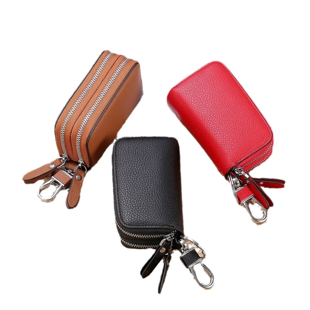 Genuine Leather Key Wallets Unisex Key Bag Men Car Key Holders Double Zipper Keychain Case Women Smart Housekeeper 250311