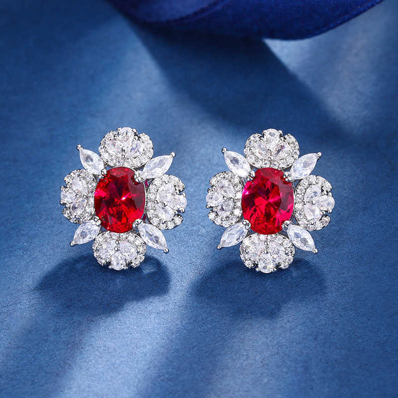 Zhuang Shengsheng Copper Bottom Gold Plated Simulated Red Corundum Set Female Lead Stone 10 * 14-8 * 10 W250312