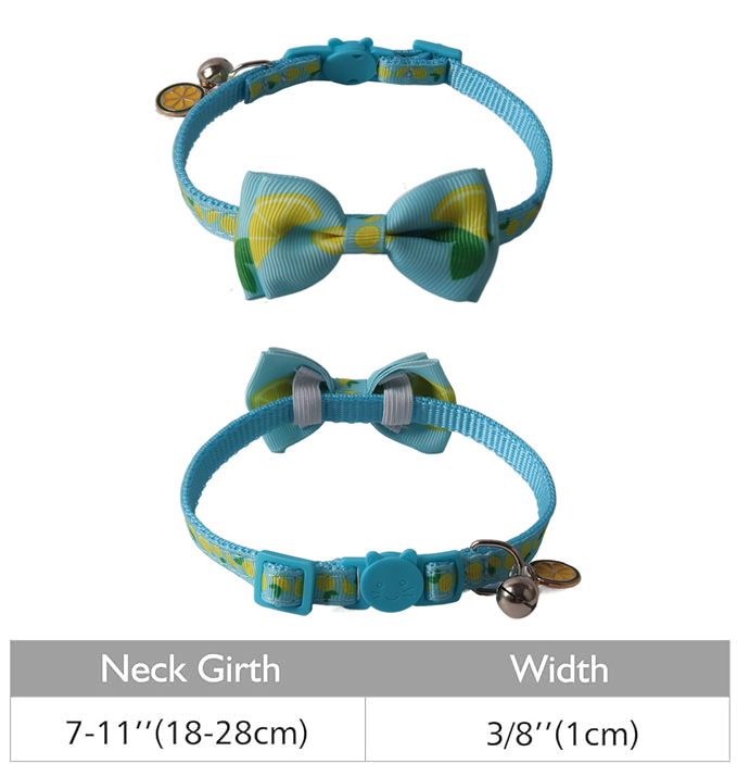 Cat Collar with Bow Tie and Bell for Male Female Cats,Soft Nylon Breakaway Kitty Kitten Collar with Fruit Blueberries and Lemon Patterned Design for B