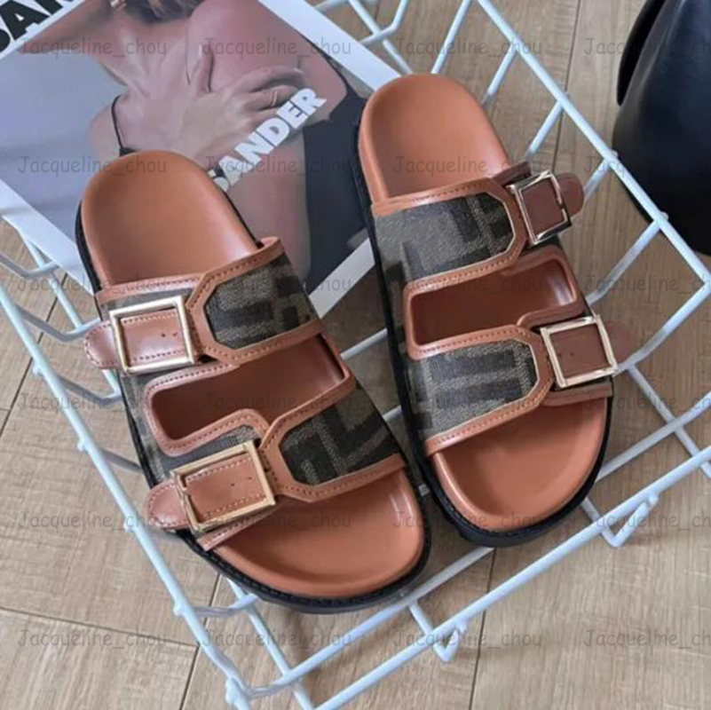 Womens Sandals Designer Slides Fashion Letter Double Buckle Slide Beach Sandles Canvas Leather Slippers Black White Army Green Size 35-42