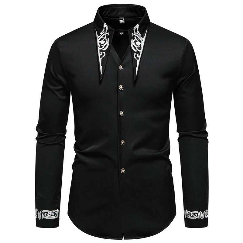 Men Long Sleeve Shirts Floral Collar Mens Dress Shirt Male Groomsman Clothes Chemise Shirt Homme Shirts S65 W250312