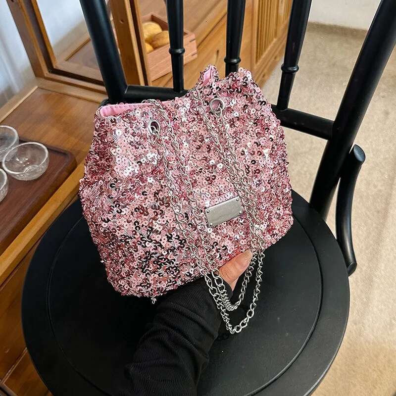 Fashion Sequined Women s Bucket Bag Fashionable Designer s Trendy Handbag Women s Crossbody Bag Wallet Chain Crossbody Bag Mini Wallet Lipstick Storag