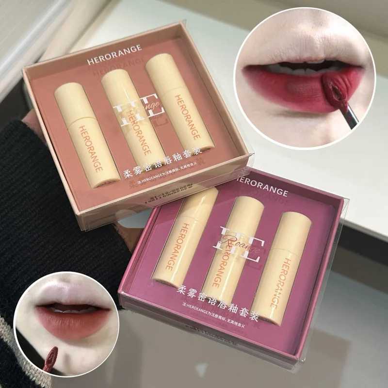 Hero 3Pcs/box soft matte lipstick set velvet lipstick waterproof smooth easy to stain lipstick set non stick cup lipstick W250312