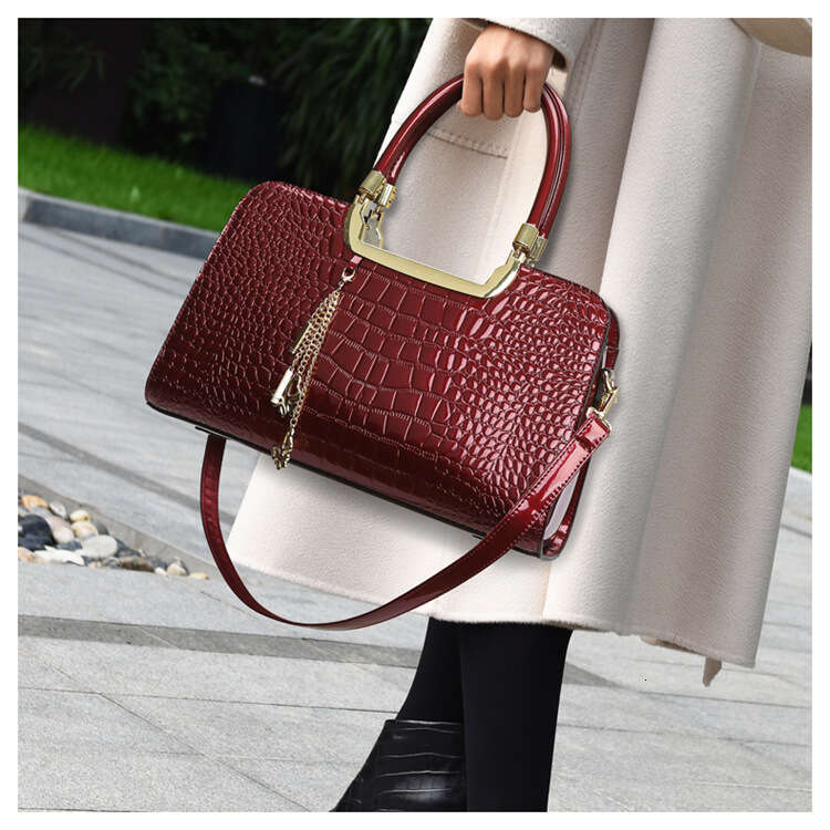 Women's Bags handbag Ladies' handbag fashionable and high-end crocodile pattern shoulder new hot selling patent leather crossbody bag, large