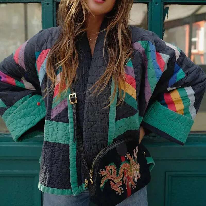 ZBZA Fashion Jacket Color Blocking Long Sleeve Casual Coat Cardigan Tops Warm Cotton Clothing Autumn & Winter Women's