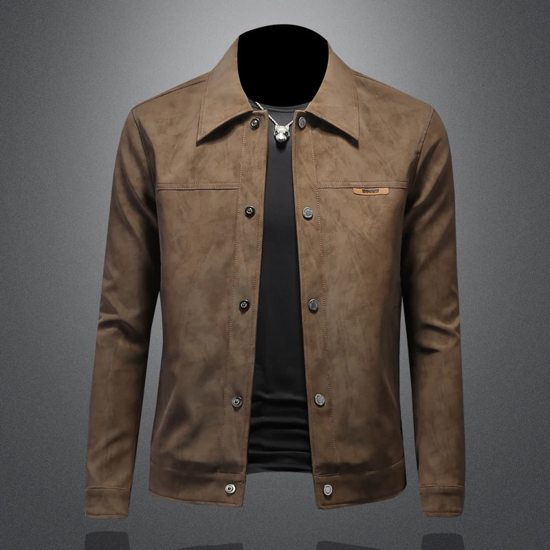 autumn and winter highquality leather jacket single breasted slim fit plus size mens M5XL 250312
