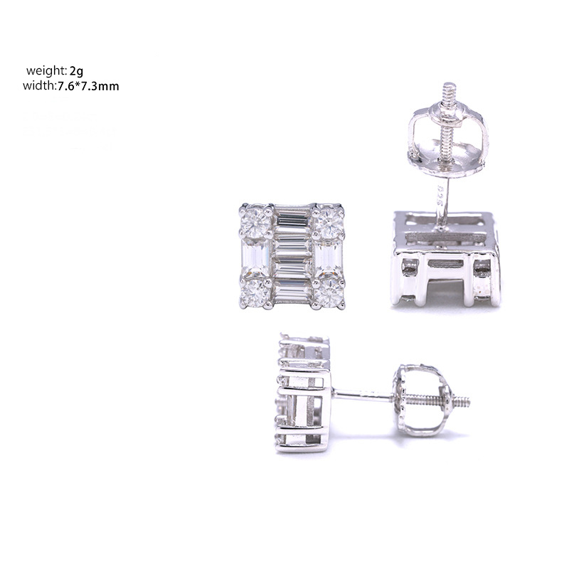 S925 Silver Baguettes Moissanite Bling Earrings Iced Out For Men Women Hip Hop Jewelry Pass Diamonds Tester With GRA