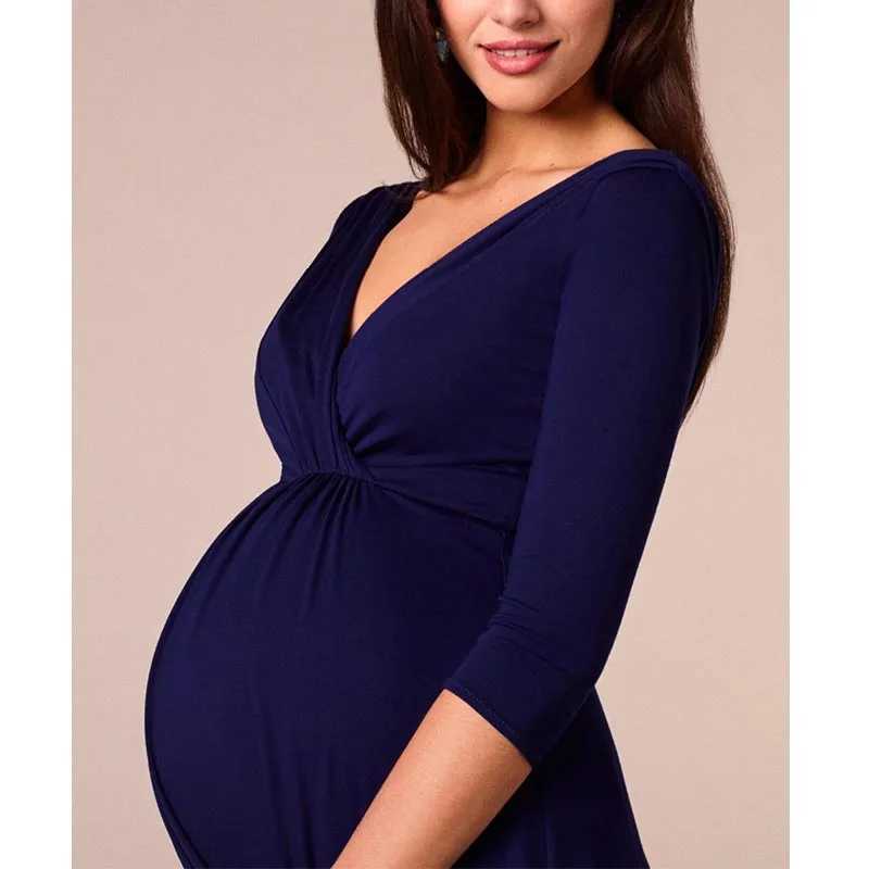 Breastfeeding Dresses Maternity Clothes for Pregnant Women Clothing Solid V-Neck Pregnancy Dresses Mother Wear Evening DressT250311