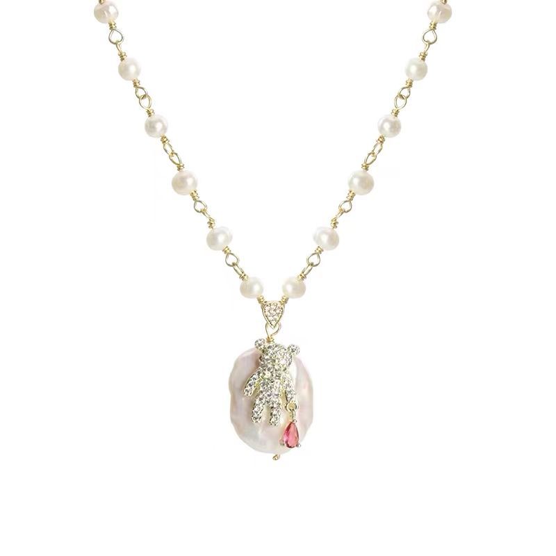 Gold Plated Baroque Pendant Necklace with Freshwater Pearl Nugget Drop
