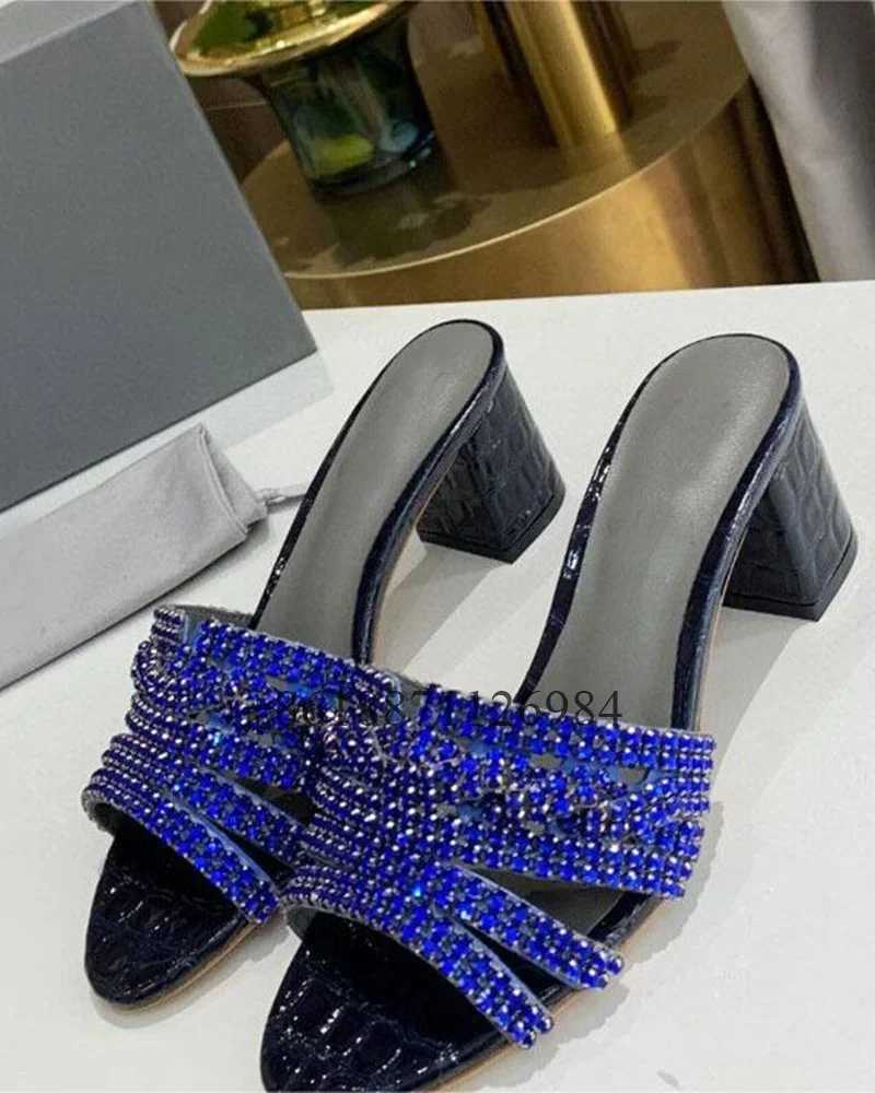 Stone pattern circular toe outdoor summer womens slider with rhinestones thick boots or flat slider designed for large shoes Z250312