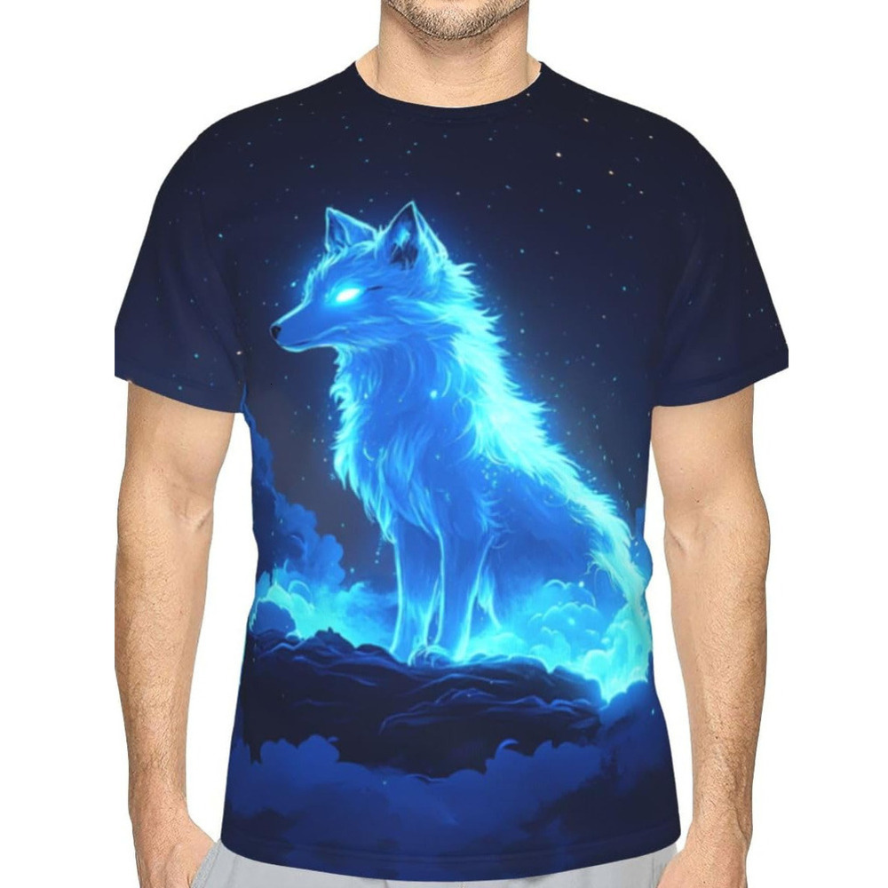 Mens T shirt Glowing Wolf Unisex 3D Pattern Printed T-Shirts Fantasy Animal Wolf Graphic Summer Short Sleeves Fashion Casual Tee Top tee Casual tops s