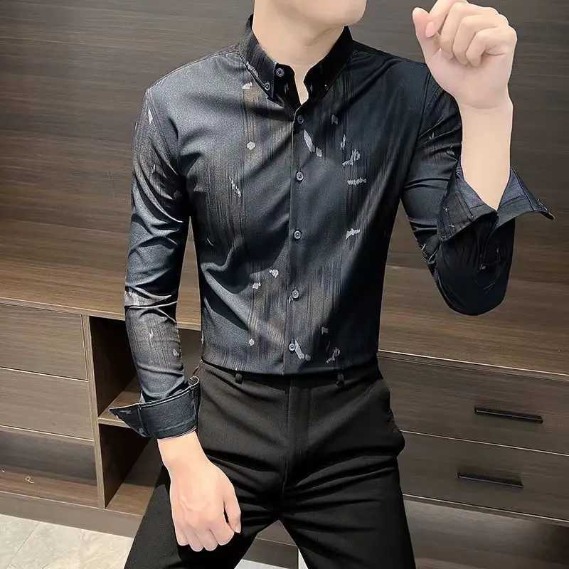 Mens Clothing Spring Autumn Turn-down Collar Printing Long Sleeve Button Up Cardigan Tie Dye Shirt Casual Formal Geometric Tops W250312