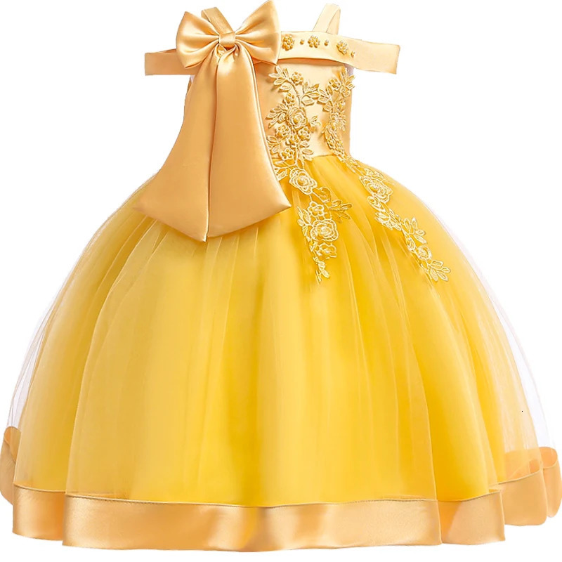 3-10 Years Kids Christmas Party Dresses For Girls Appliques Flower Elegant Wedding Dress With Bow Children Birthday Prom Gown 250311