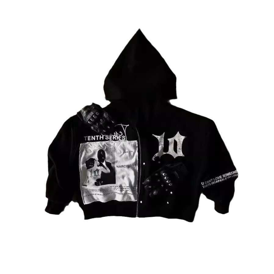 New loose and personalized hip-hop street patch fabric embroidery printing craft hooded sweatshirt