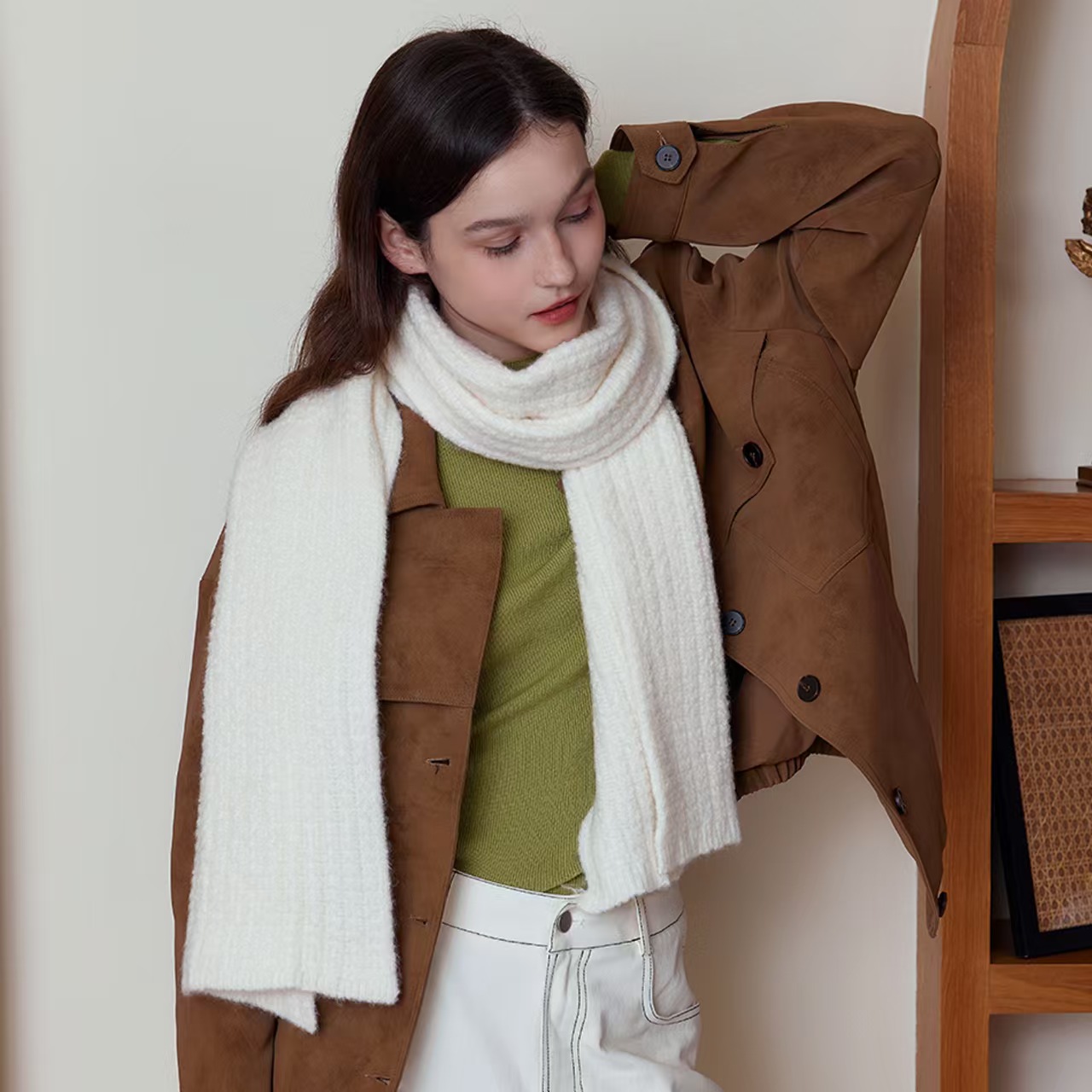 K100 Contains wool solid color knitted scarf men and women winter British retro warm thick college style couple wool scarf