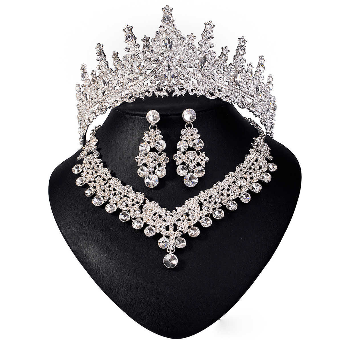 Bridal jewelry three piece set high-end dance party wedding jewelry alloy diamond crown necklace earring set W250312