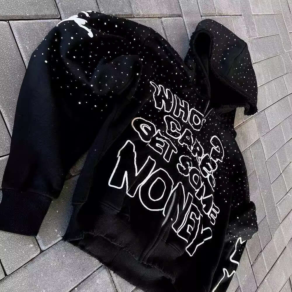 High street dark style letter printed hoodie with personalized high-end feel, loose hip-hop cardigan top