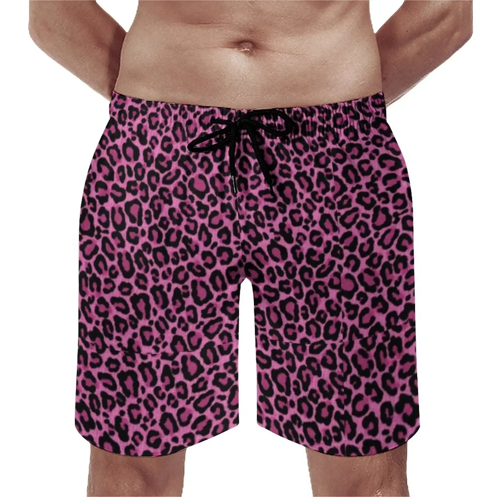 Funky Leopard Print Board Shorts High Quality Pink Black Spots Print Board Short Pants Man Elastic Waist Swim Trunks 250310