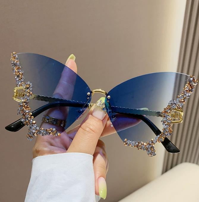 New butterfly shape diamond-rimless sunglasses female fashion personality exaggerated sunglasses