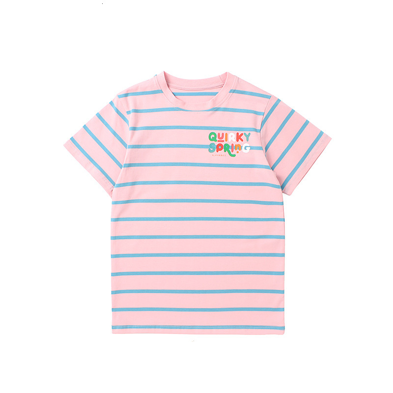 Ddmyshoesvip Summer Korean version clothing new children's T-shirt, women's treasure letter striped top, half girls' short sleeved shir