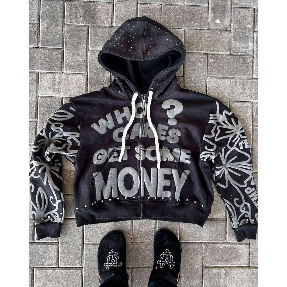 American Street Trend Foam Printed Personalized New Zipper Harajuku Loose Unisex Hoodie