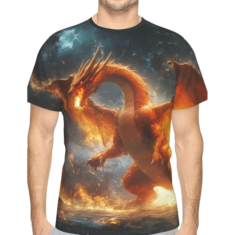 Mens T shirt Fire Breathing Dragon 3D Pattern Printed Unisex T-Shirts Novelty Fantasy Dragon Graphic Men Women Short Sleeves Top tee Casual tops summe