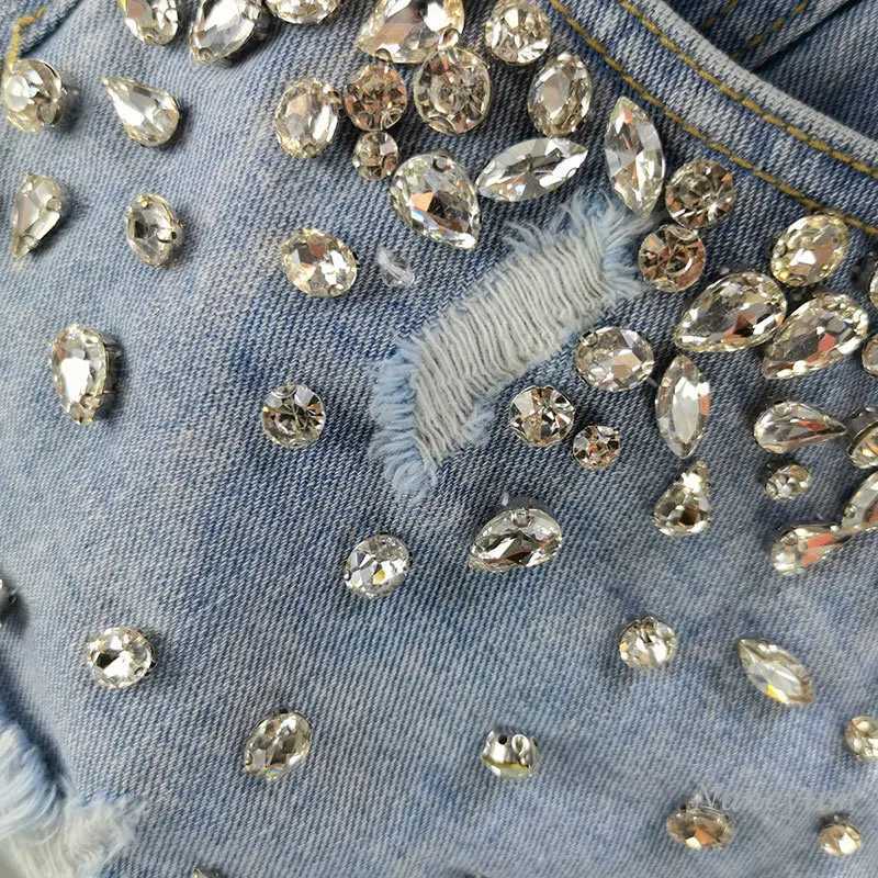 Open collar wide leg denim shorts for womens 2023 summer new high waisted Exquisite Rhinestone hot pants for womens shirts jeans shorts X250312