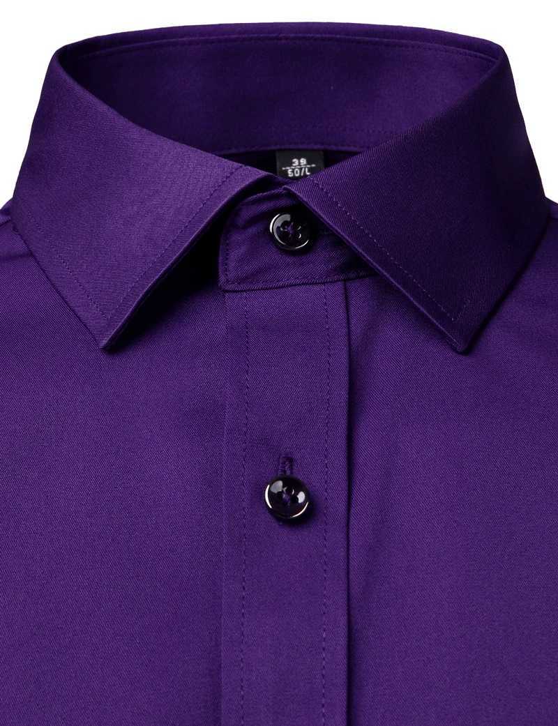 Purple Mens Dress Shirts Casual Slim Fit Bamboo Fiber Elastic Office Wedding Work Shirt Non Iron Easy Care Formal Chemise Homme W250312