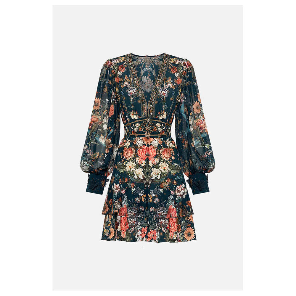 Australian Fashion Brand CML Court Style Silk Print V-Neck Jumpsuit Short Skirt For Autumn/Winter 24