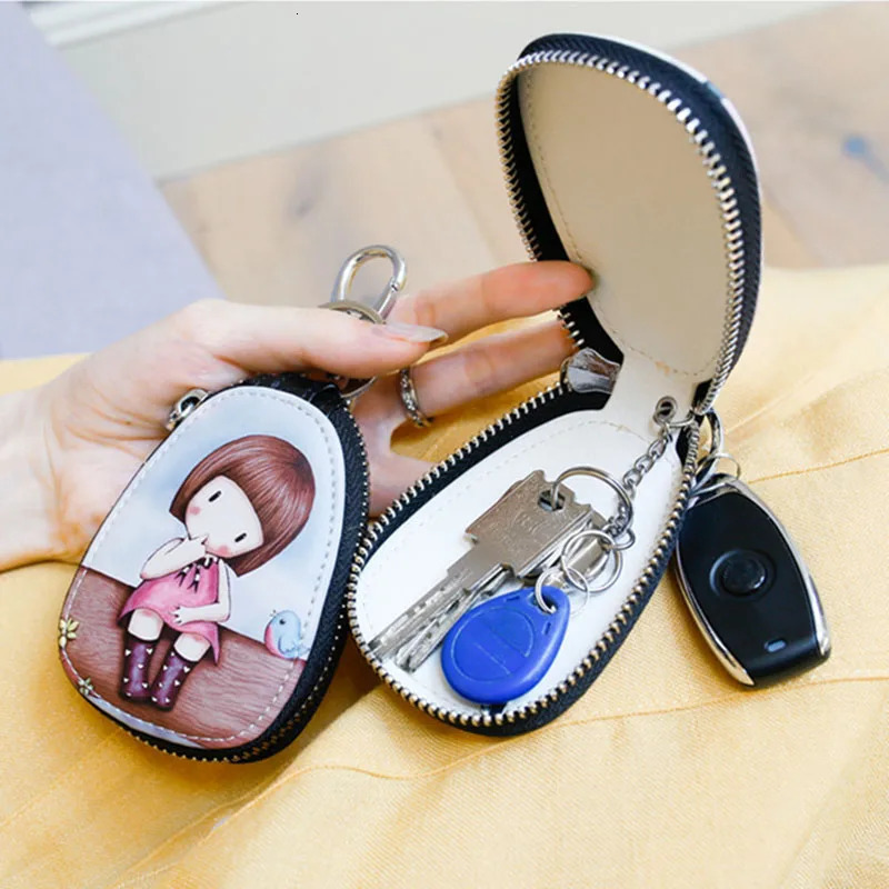 Casual Painted Women Key Bag PU Leather Key Wallets Housekeepers Car Key Holder Case Gigh Quality Keychain Pouch 250311