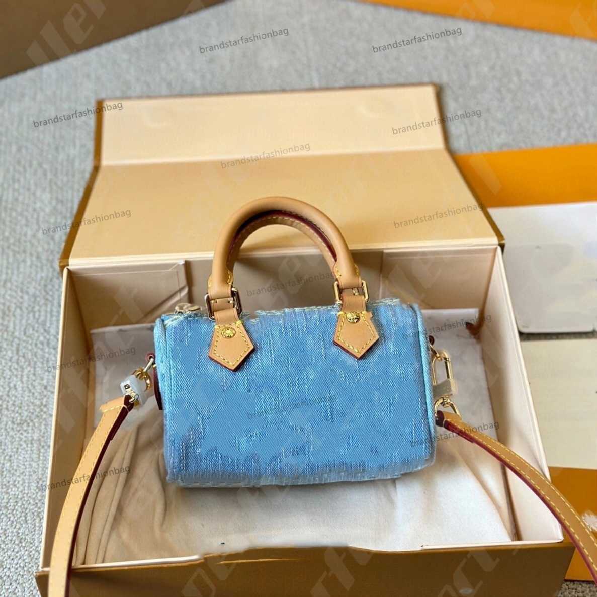 hot Bags Top Designer Mini Nano 16cm Shoulder Bag Women Leather Denim Crossbody Brand Emed Tote Purse Brown Flower Handbag2025