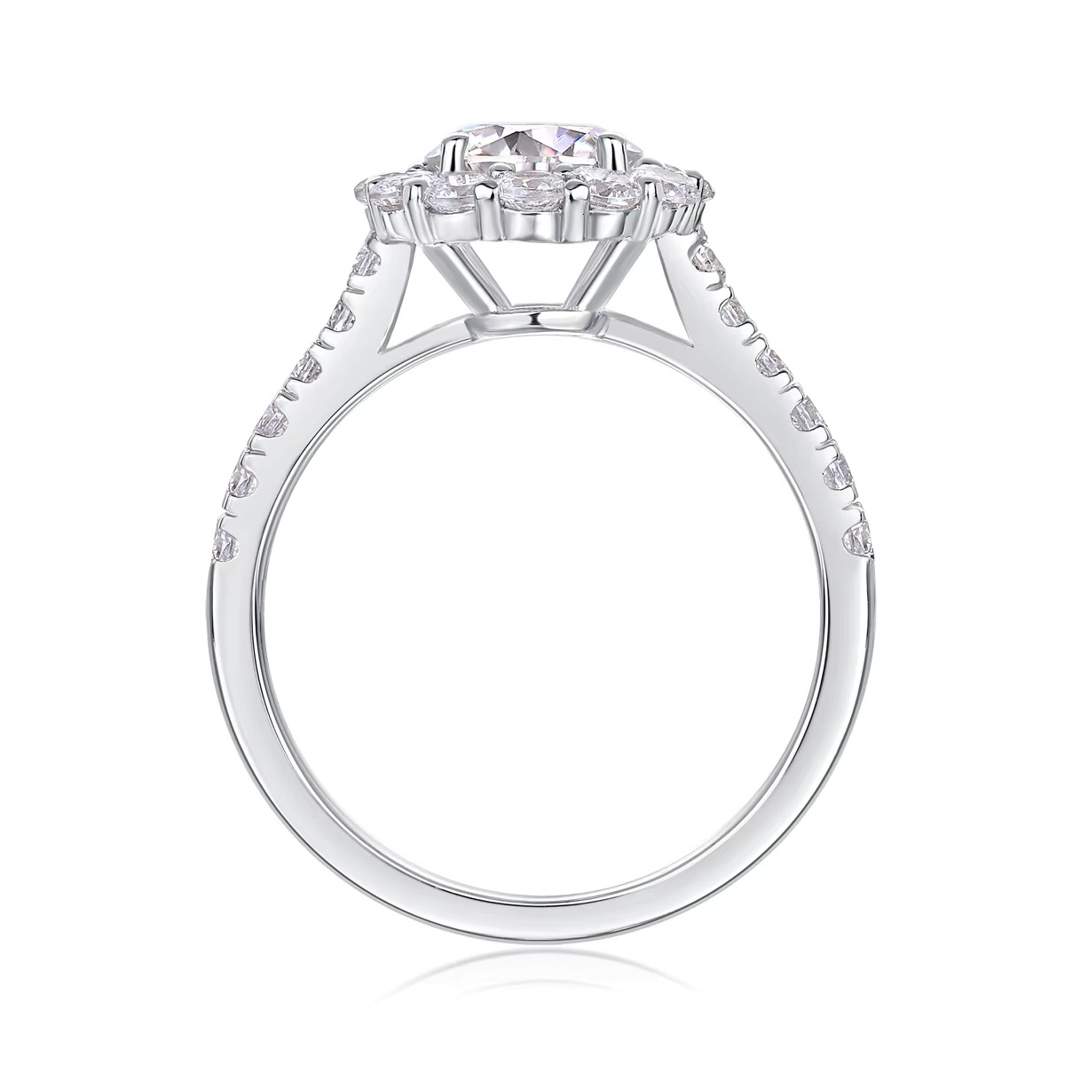 Wholesale Fine Jewelry S925 Sterling Silver Full Diamond Flowers Ring Luxury Inlay 6.5MM 1Carat Moissanite Engagement Women Ring