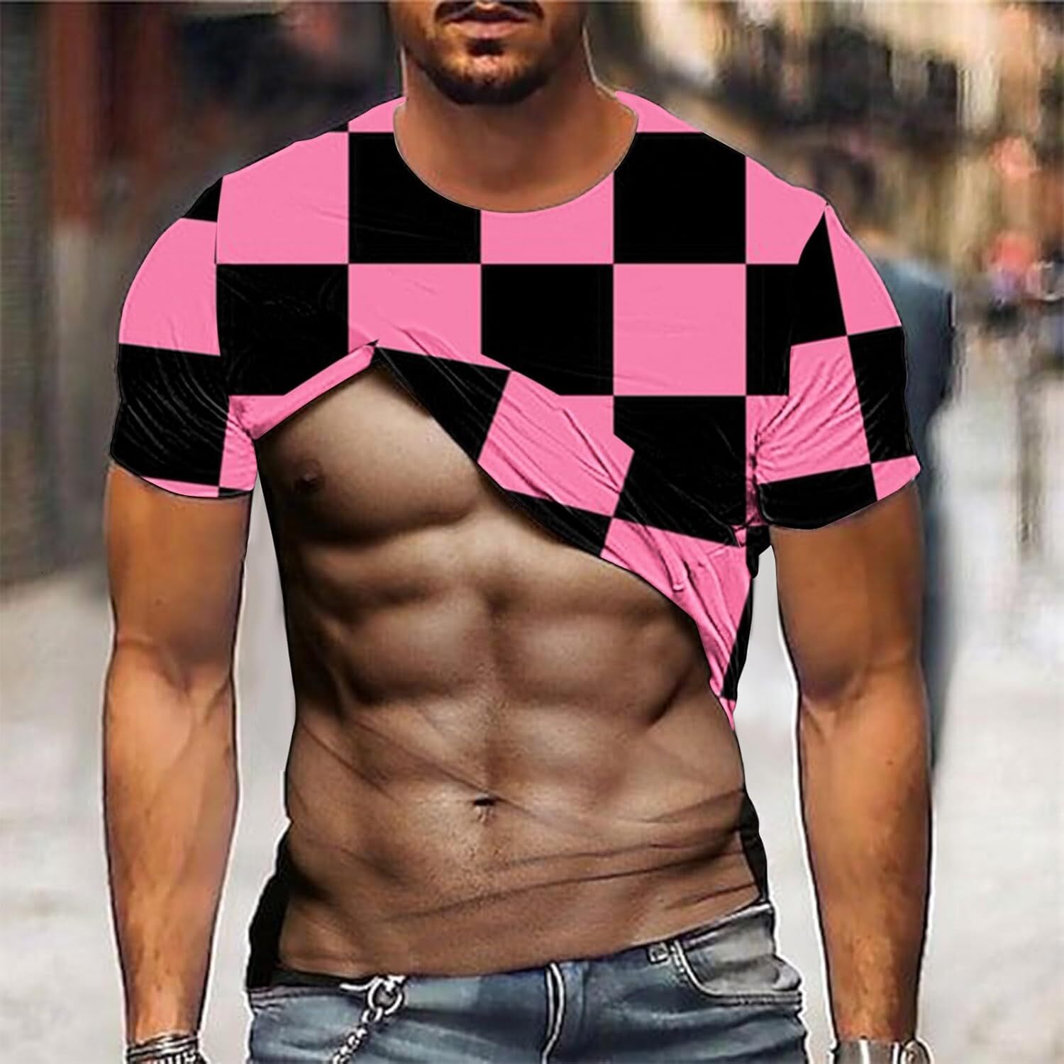 Mens T shirt Graphic T Shirts for Men Short Sleeve 3D Printed Tops Novelty Muscle Pattern Shirts Summer Crew Neck Tees Windbreaker tee