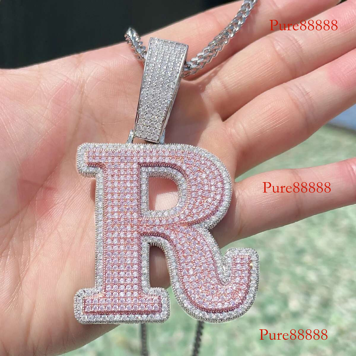 THE BG KING Big Bold Single Pendant Initial Letter A-Z Micro Paved Out 5A Cubic Zirconia Charm Necklace Hiphop Jewelry