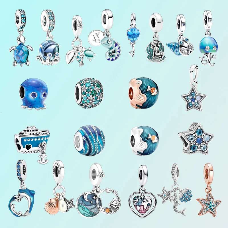 New Summer Sea Series Octopus Sea Turtle Starfish Charm Beads Fit S925 Snake Silver Bracelet For Women Jewelry Gift