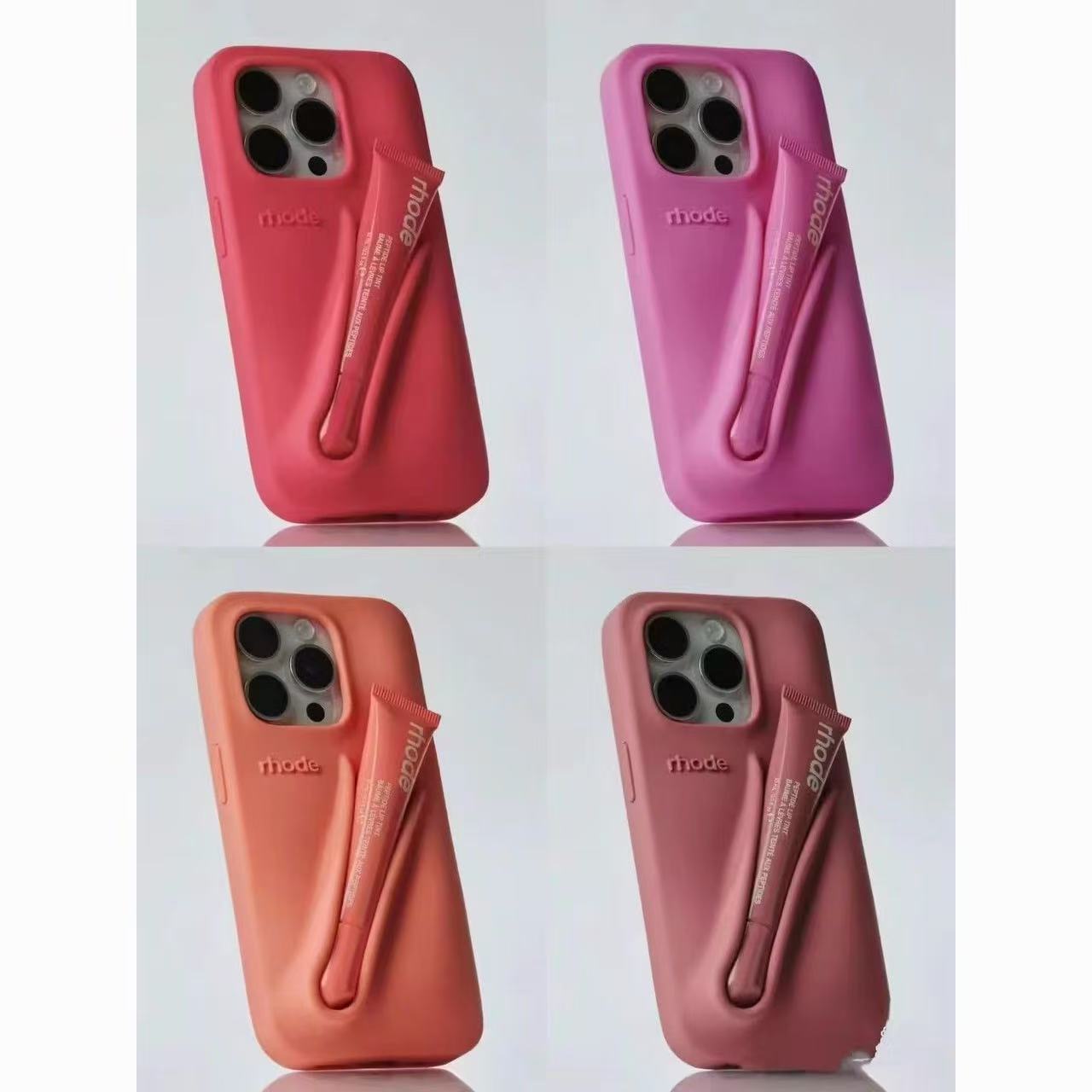 rhode phone case Lipstick Portable Case Design Lip Gloss Lipstick Lip Balm 3D Make-Up Silicone Phone Case for iPhone 15 14 13 12 Pro Max Holder Cover 