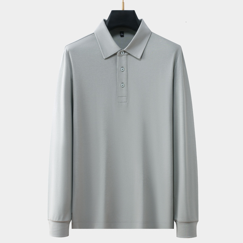 Long sleeved polo shirt, men's business casual lapel T-shirt, high-end feeling, autumn winter new item, solid color, versatile and trendy tracksu